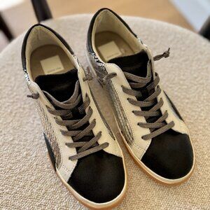 Dolce Vita Zina Sneaker- Size 8- silver (pewter) black white and tan